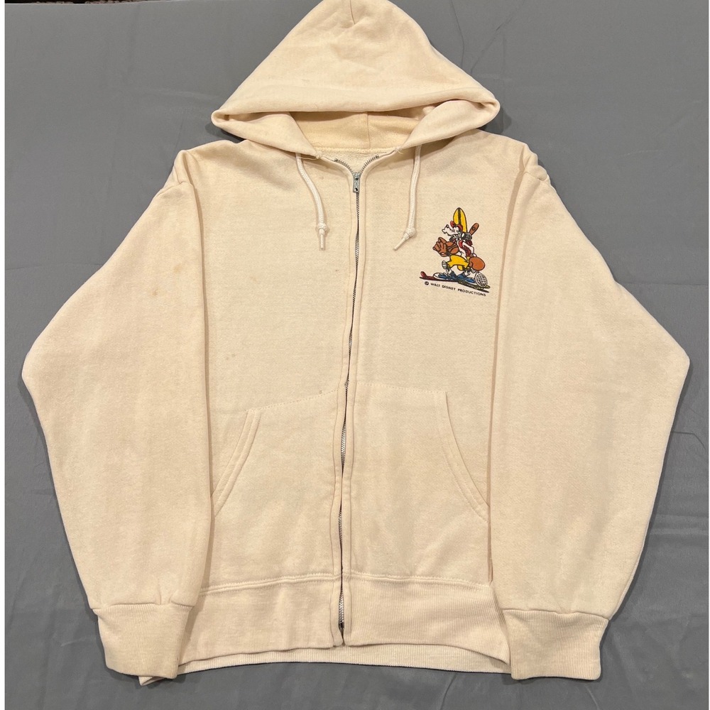 Vintage 70s Walt Disney Productions Goofy Multi Sport Zip Up Hoodie Cream